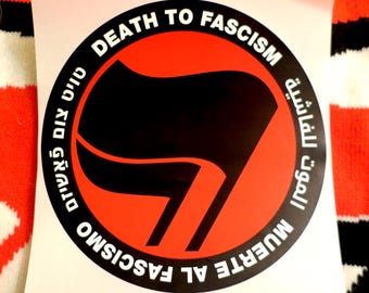 Eggshell Sticker: Death to Fascism (Red is 4.75" diameter circle, Gold is 4"; Single or 5/10/25/50/100 and megapacks of 250)