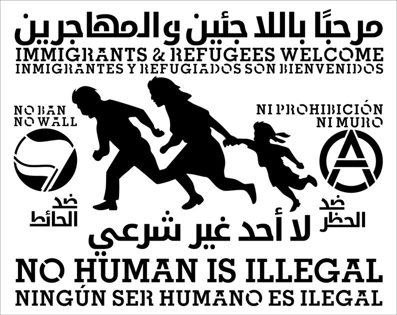 Stencil: No Human is Illegal (stencil 8,75 x 11 inch gesneden uit 7 mil mylar) afbeelding 2
