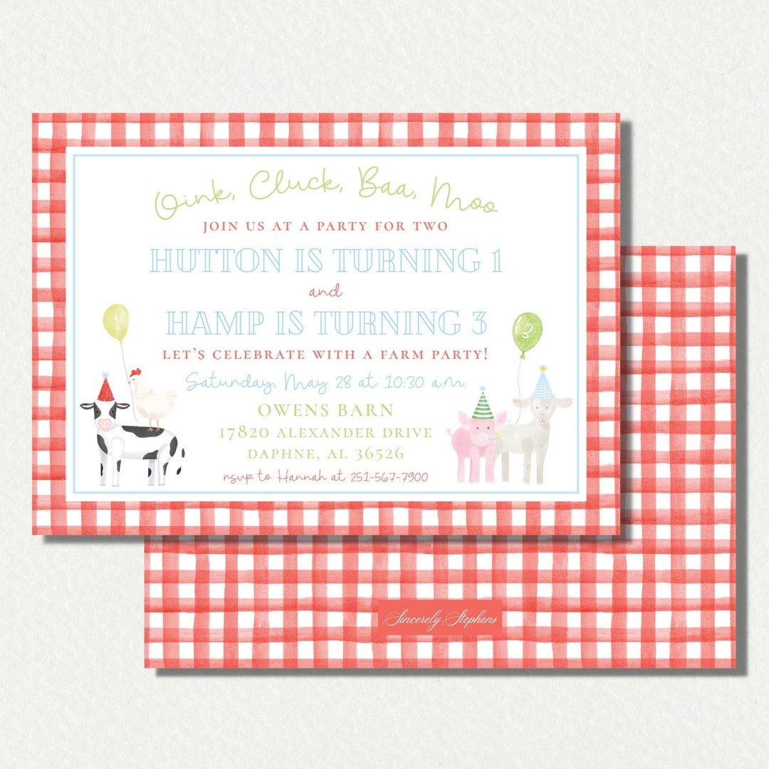 Red Farm Animals Birthday Party Invitation // Boys // Watercolor ...