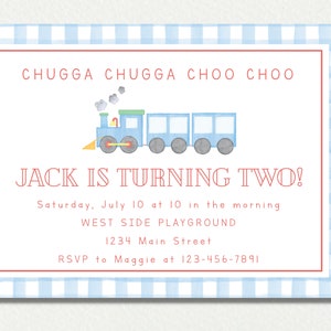 Train Birthday Invitations // Choo choo // boy party // gingham // watercolor // digital