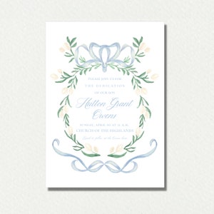 Floral Crest Dedication Invitation // baptism // watercolor // printed // digital // boys // girls // baby