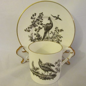 Vintage Royal Worcester English Bone China Demitasse Cup & Saucer - &quot;Pheasant&quot; Pattern, 1950s, Excellent to Mint Condition