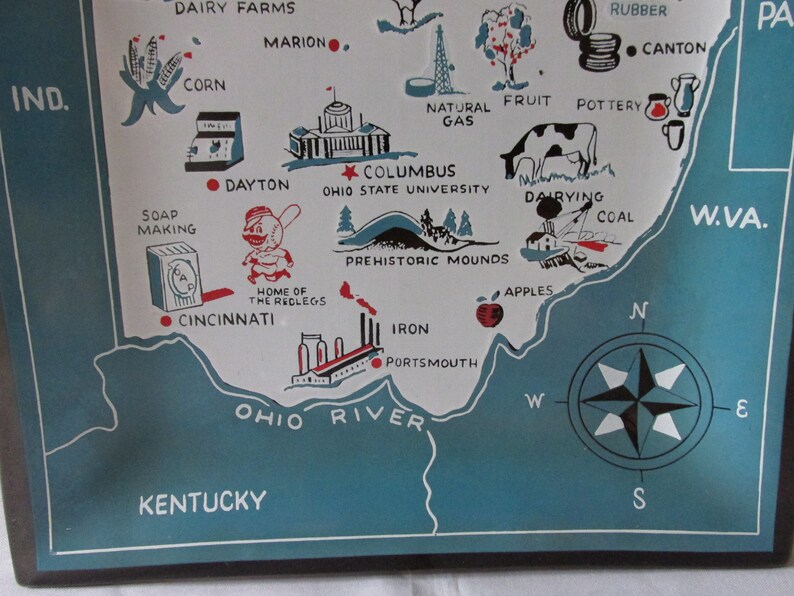 Vintage State of Ohio Rectangular Glass Collector Plate, Excellent ...