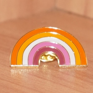 Lesbian pride small rainbow enamel pin - sunset community lesbian flag