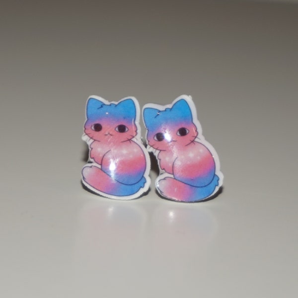 Transgender trans pride cute cat stud earrings