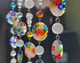 Suncatcher Perlenvorhang Fensterdeko hängend Glasperlen Millefiori Cateye Feng Shui Murano bunt Regenbogen Geschenk