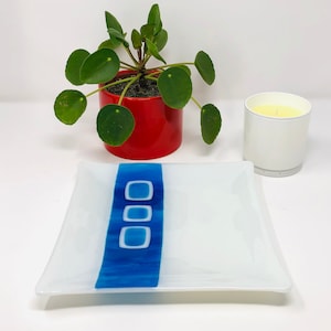 White and Blue Fused Glass Plate