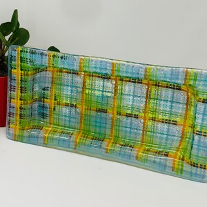 Blue, Green and Yellow Fused Glass Tray