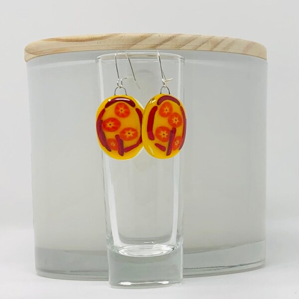 Yellow and Red Fused Glass Earrings