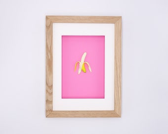 Miniature banana in real wood frame // Unique