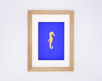 Miniature seahorse in real wood frame // Unique
