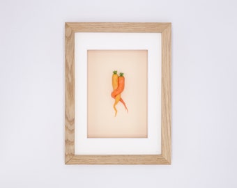 Miniature carrot pair in real wood frame // Unique