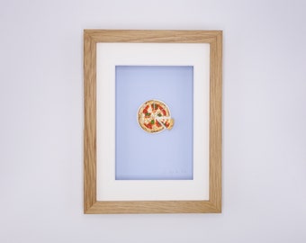 Miniature Pizza Magherita in real wood frame // Unique