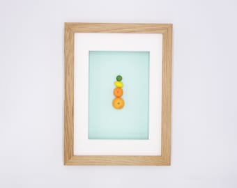 Miniature citrus fruits in real wood frame // Unique