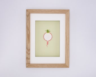Miniature radishes in real wood frame // Unique