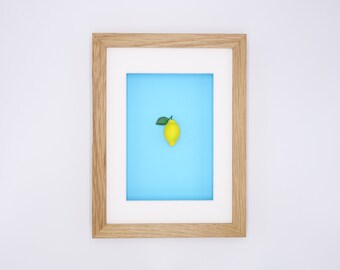 Miniature lemon in real wood frame // Unique