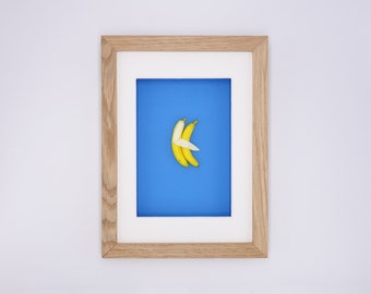 Miniature banana pair in real wood frame // Unique