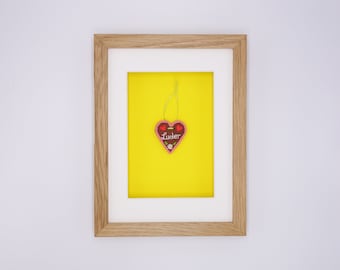 Miniature gingerbread heart "Luder" in real wood frame // Unique