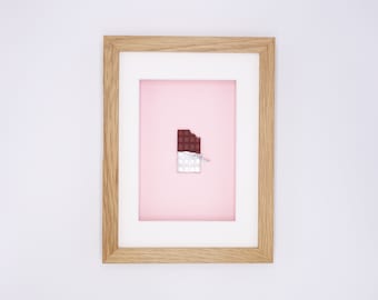 Miniature chocolate with milk cream in a real wooden frame // Unique