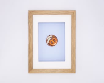 Miniature pretzel and white sausage in real wood frame // Unique