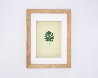 Miniature monstera leaf in real wood frame // Unique