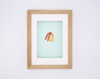 Miniature Wiener with bun in real wood frame // Unique