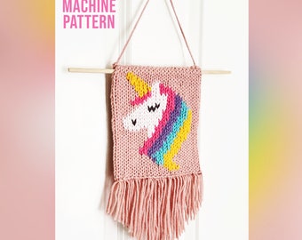 Unicorn Wall Hanging PATTERN PDF (Pattern for AddiExpress™ Kingsize Knitting Machine + Duplicate Stitch graphic)
