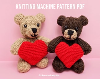 Valentine's Day Bears with Heart! (KNITTING MACHINE PATTERN for 22 Needle AddiExpress Professional or Sentro 22 Needle Knitting Machines)