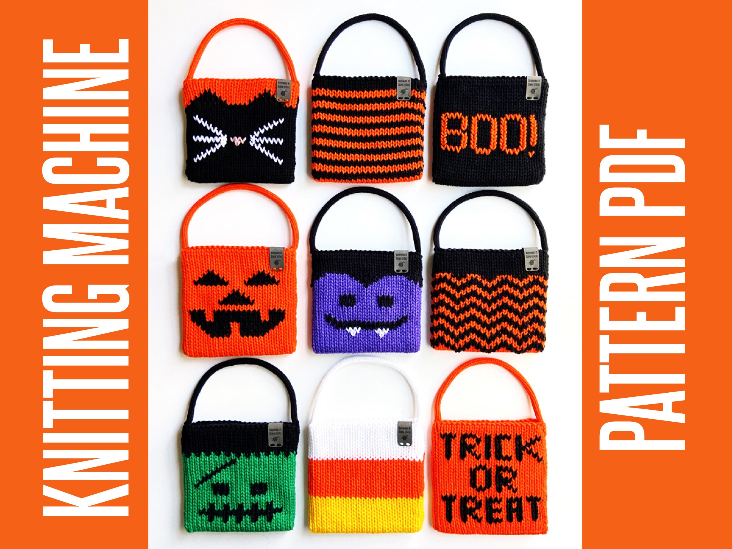 Spooky Halloween Decorations Five 22 Pin Circular Knitting Machine PDF  Patterns Frankenstein, Ghost, Skull, Candy Corn and Tombstone 