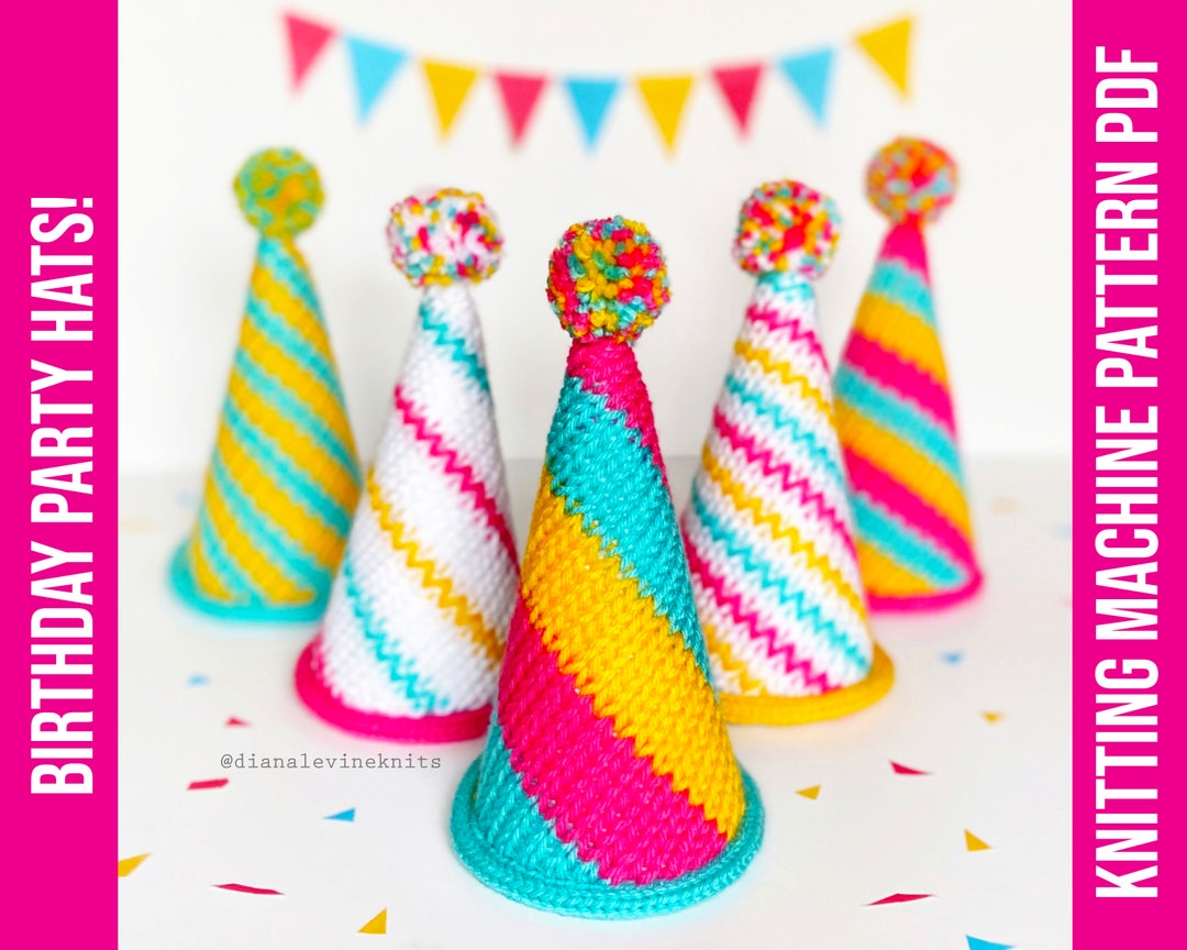 Knit Birthday Party Hats KNITTING MACHINE PATTERN Pdf for 46 Needle