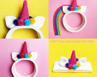 Unicorn Headband! (PATTERN PDF for 22 Needle AddiExpress or Sentro Circular Knitting Machines + I-Cord Maker).