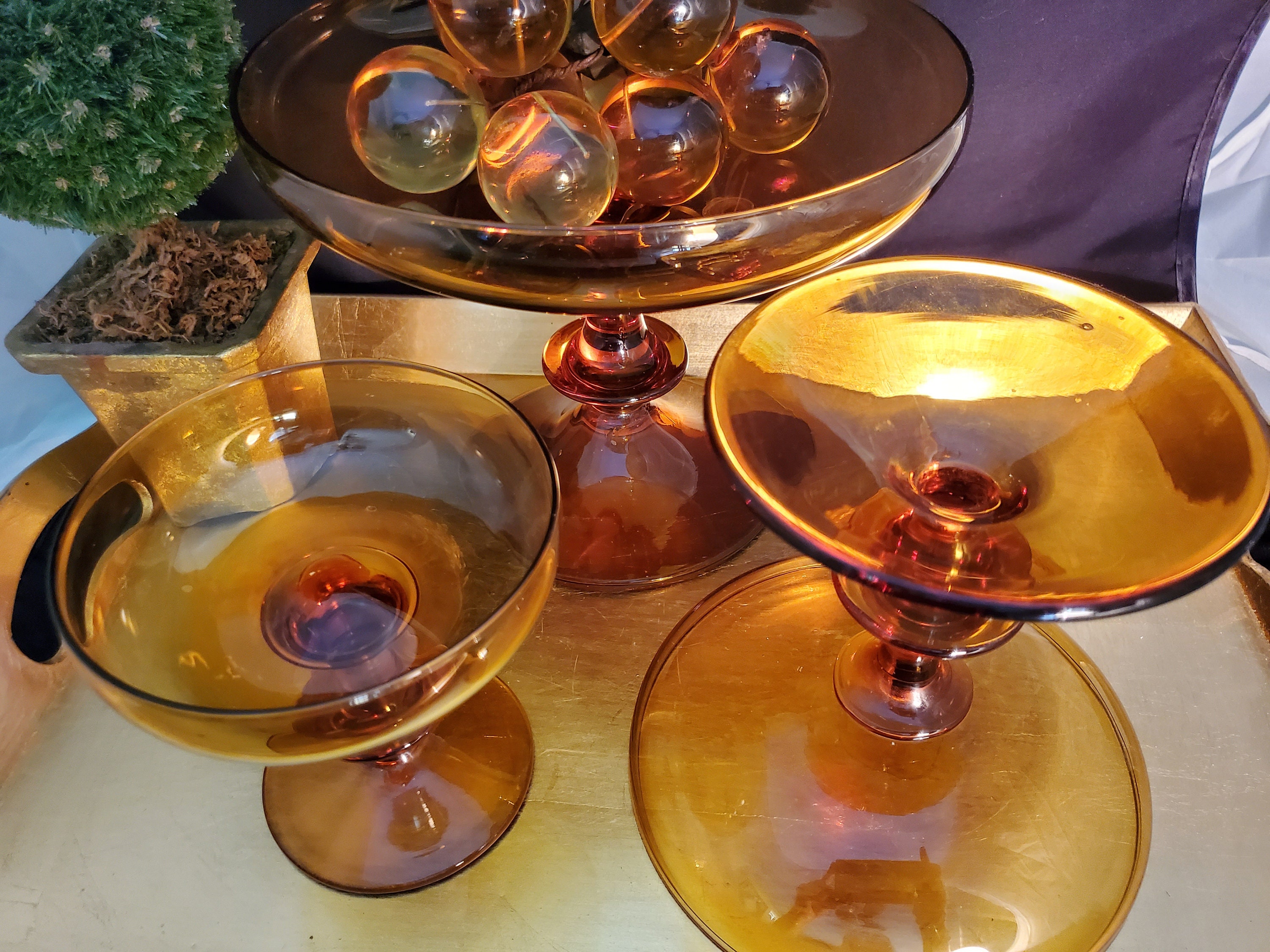 60's Hand Blown Amber Glass Wide Mouth Footed Pedestal Etsy