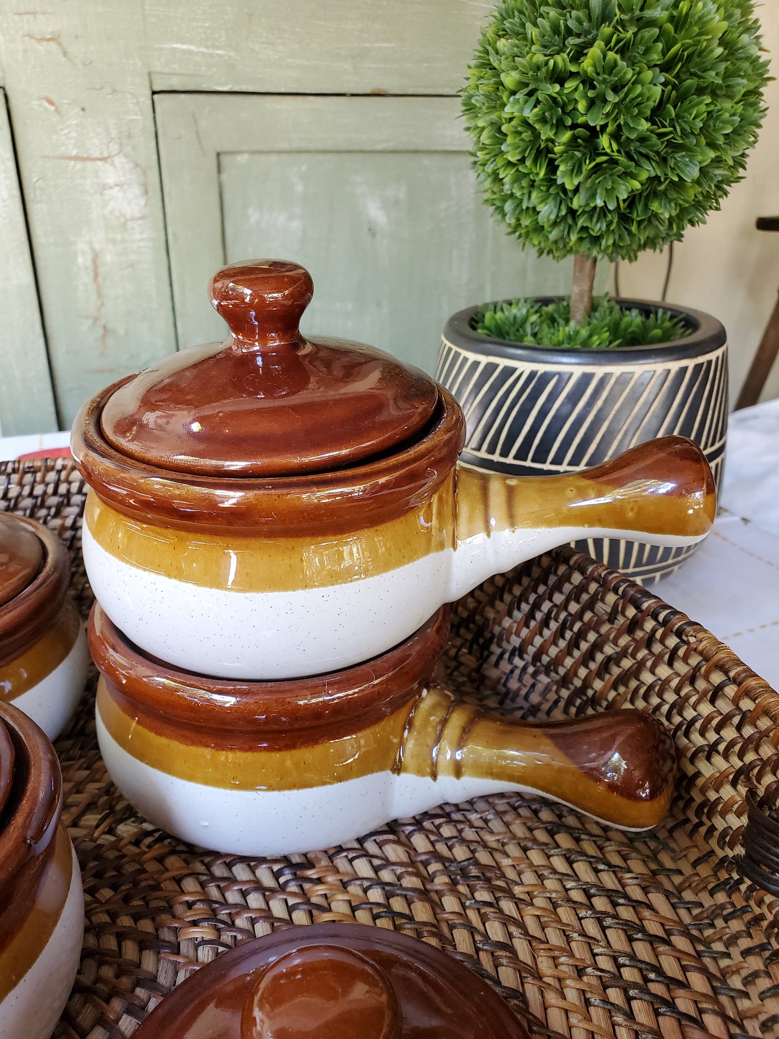 Vintage French Onion Soup Crock Bowls with Handles and Lids | Etsy