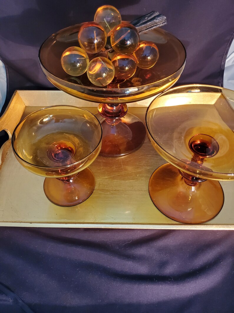 60's Hand Blown Amber Glass Wide Mouth Footed Pedestal Etsy