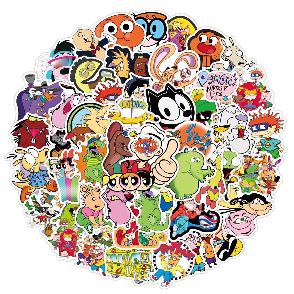 50 Vinyl 90s Cartoon Character Stickers Die Cut Decal Set | Etsy