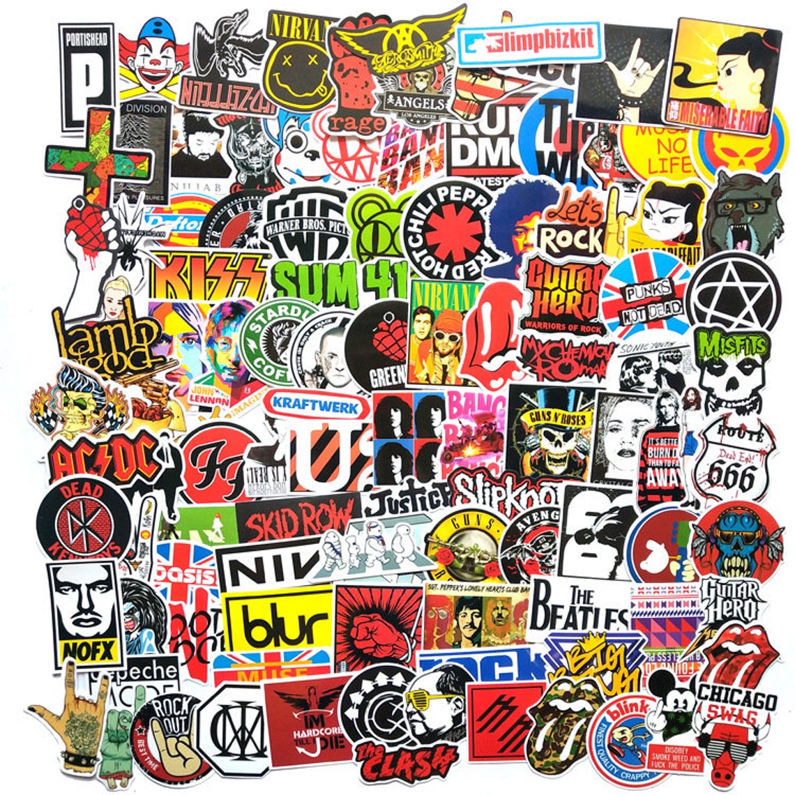 110 PCS Rock Band Logo Stickers Decal Lot Punk Music Vinyl | Etsy