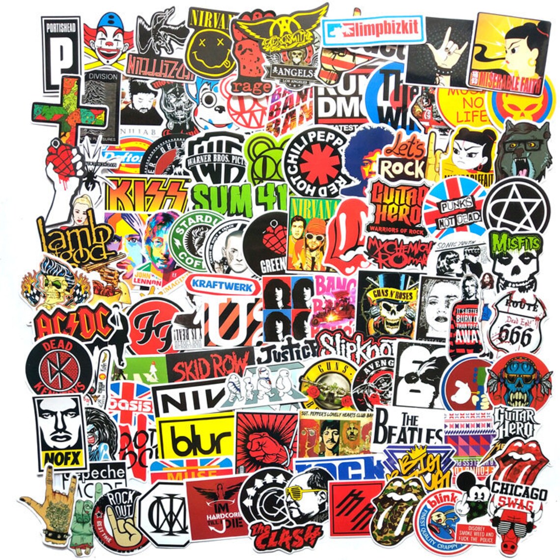 110 PCS Rock Band Logo Stickers Decal Lot Punk Music Vinyl Etsy