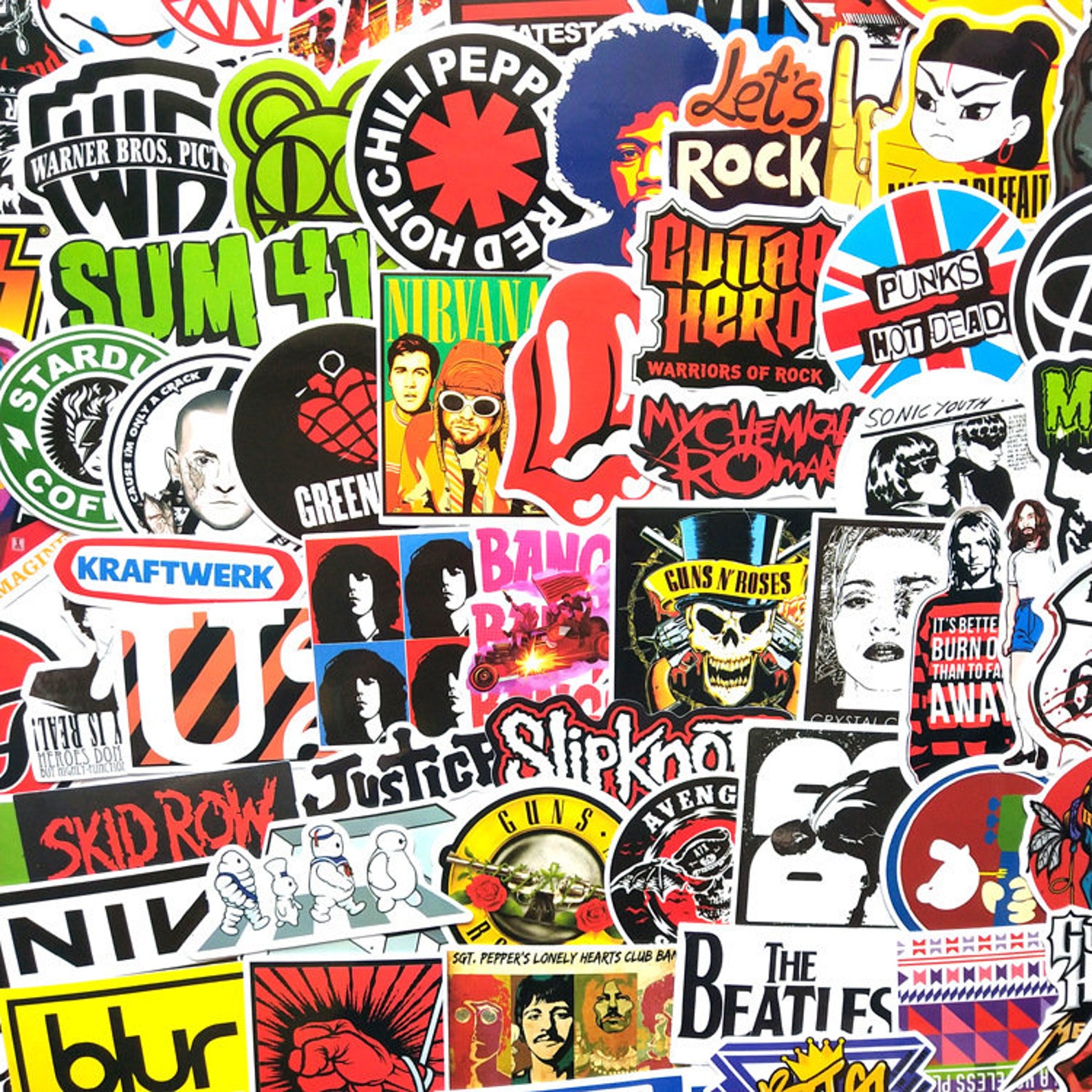 110 PCS Rock Band Logo Stickers Decal Lot Punk Music Vinyl Etsy