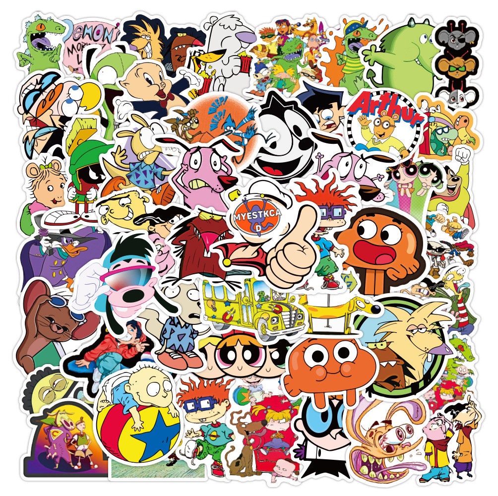 50 Vinyl 90s Cartoon Character Stickers Die Cut Decal Set Etsy