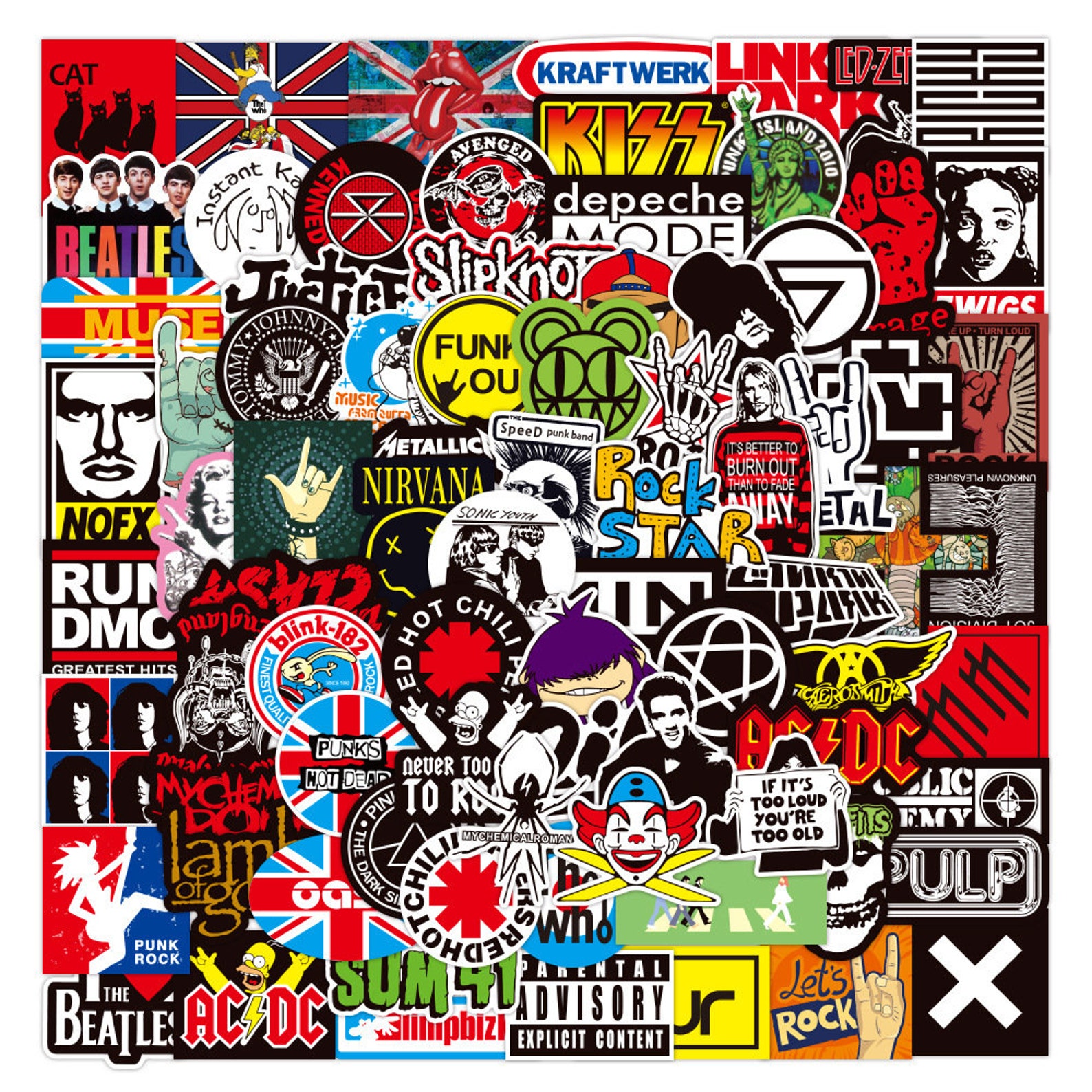 100 PCS Rock Band Logo Stickers Decal Lot Punk Music Vinyl Etsy