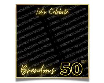 360 Booth Birthday Neon Overlay - Gold - Editable Canva Template, Touchpix, Snappic