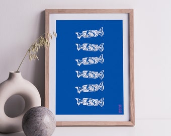 White Rabbit Candy Nursery Print, Blue Chinese Kids Wall Art (Digital Download)