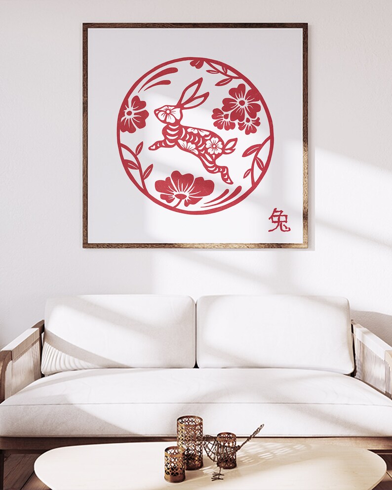 Year of the Rabbit Nursery Print, Chinese Zodiac Art, Lunar New Year Decor (Digital Download) image 5