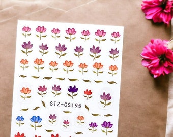 Colorful Flower Nail Stickers, Flower Nail Stickers, Colorful Flower Nail Decals, Colorful Flower Stickers, Pastel Colored Nail Stickers