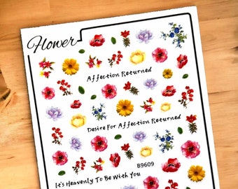 Colorful Flower Nail Stickers, Flower Nail Stickers, Colorful Flower Nail Decals, Colorful Flower Stickers,  Colored Nail Stickers