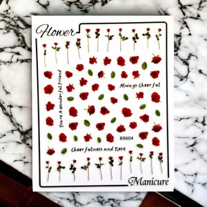 Roses Nail Sticker, Red Flower Nail Stickers, Flower Nail Decals, Flower Nail Sticker, 3D Nail Sticker, Nail Sticker, Rose Sticker