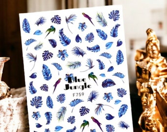 Plant Nail Stickers, Blue Leaves Nail Stickers, Plant Nail Decals, Plant Stickers, Leaves Nail Stickers, Nail Art, Leaves Sticker