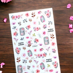 Pink Flower Nail Stickers, Flower Nail Sticker, Pink Flower Nail Decals, Flower Sticker, Flower Decal, Nail Art