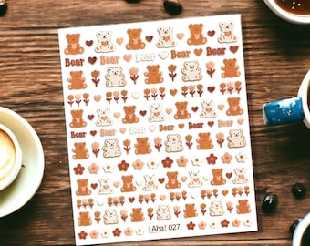 Brown Bears Nail Sticker, Teddy Bears Nail Decal, Bears Nail Sticker, Teddy Bears Nail Decal, Flower Decals, Flower Stickers, Bear Stickers