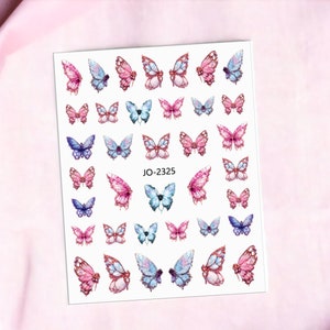 Butterflies Nail Sticker, Pink and Blue Butterfy Nail Stickers, Butterflies Nail Decals, Pastel Butterflies Nail Sticker, Nail Stickers